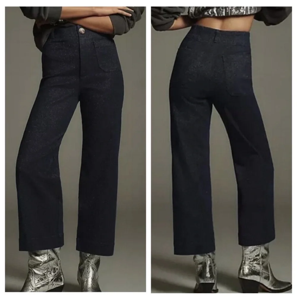 Anthropologie Maeve The Colette Sparkle Denim
Cropped Wide-Leg Jeans | 33